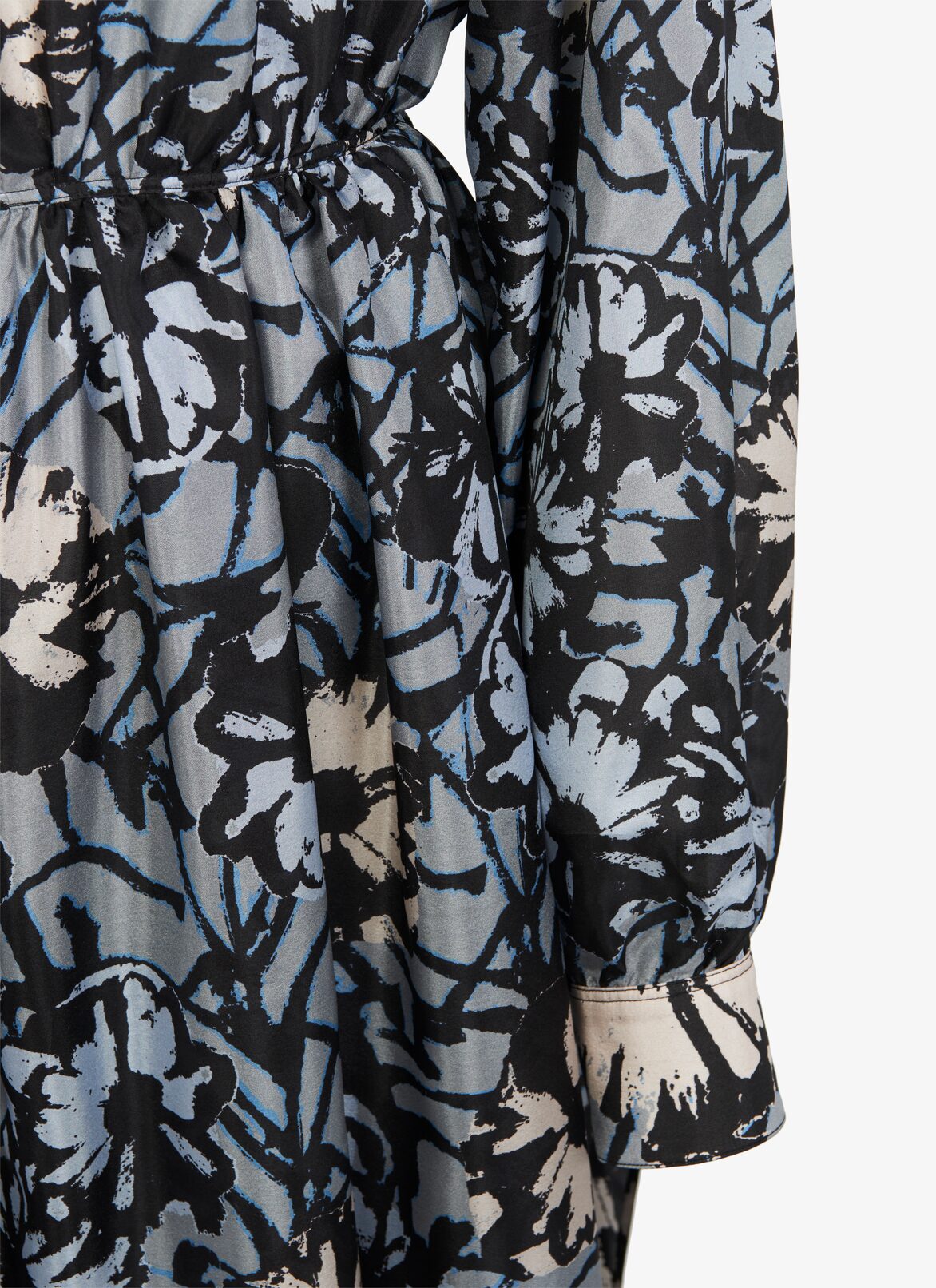 Printed habotai silk shirt-dress  ALAÏA BLACK/BLUE PRINTED HABOTAI SILK SHIRT-DRESS